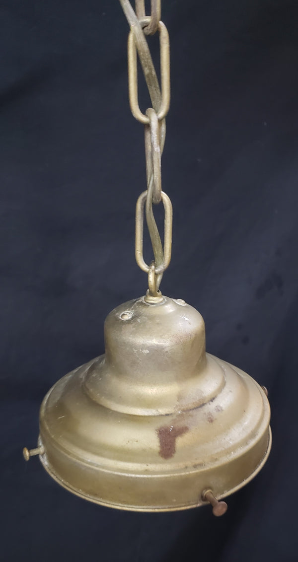 Vintage Schoolhouse White to Clear Pendant Light with Brass Trim  GS00292