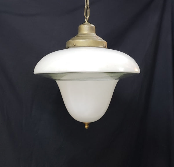 Vintage Schoolhouse White to Clear Pendant Light with Brass Trim  GS00292