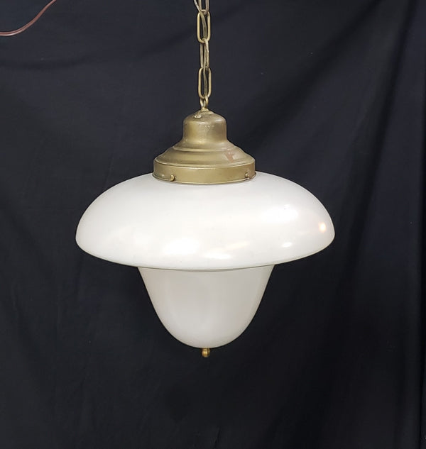 Vintage Schoolhouse White to Clear Pendant Light with Brass Trim  GS00292