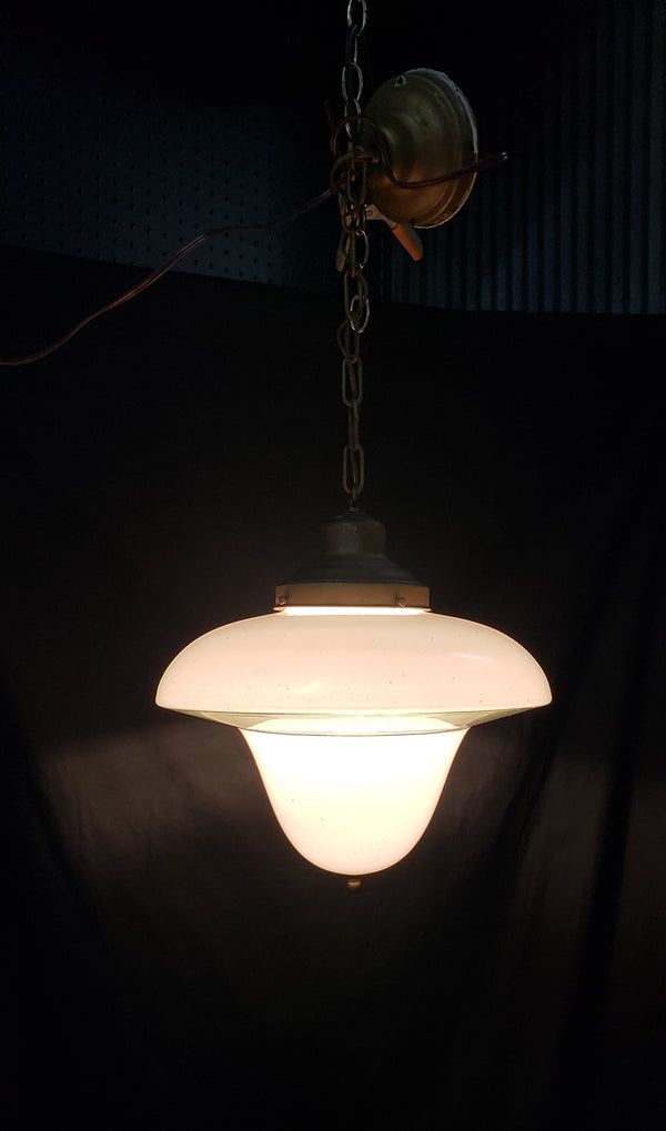 Vintage Schoolhouse White to Clear Pendant Light with Brass Trim  GS00292