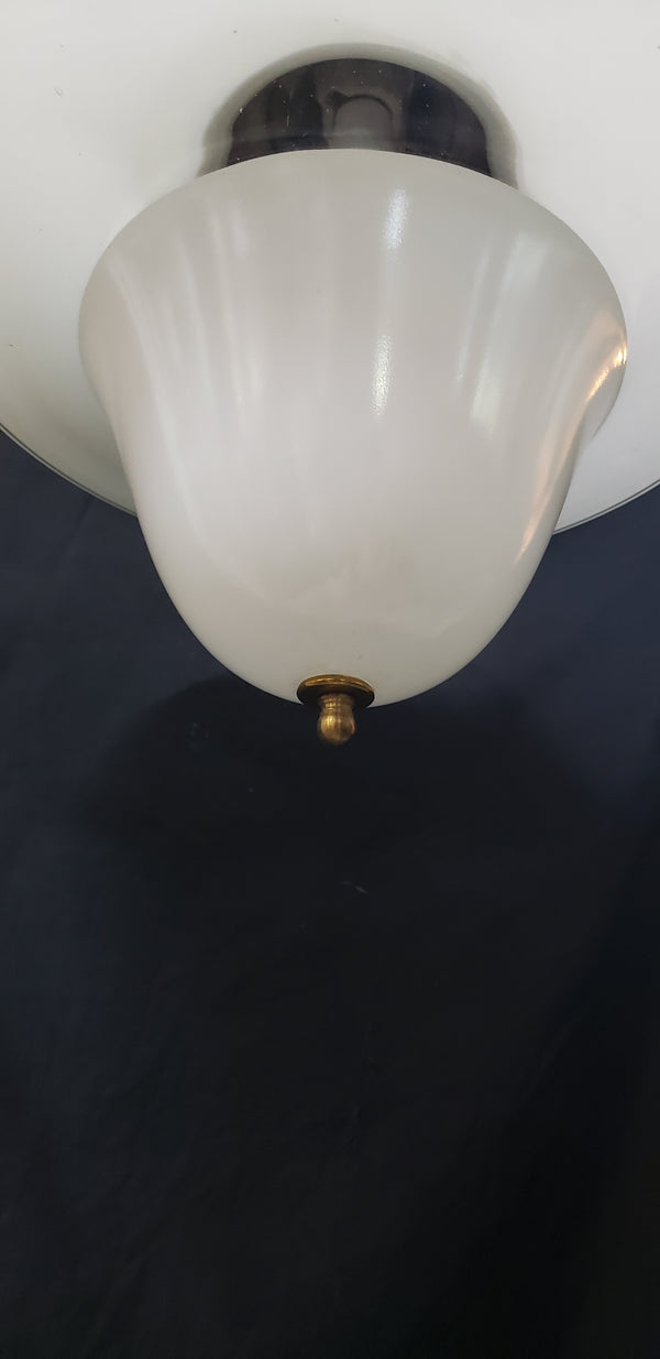 Vintage Schoolhouse White to Clear Pendant Light with Brass Trim  GS00292