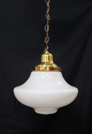 Vintage Schoolhouse Milk White Mushroom Pendant Light with Brass Trim GS00293