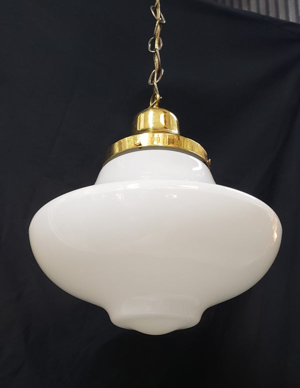 Vintage Schoolhouse Milk White Mushroom Pendant Light with Brass Trim GS00293