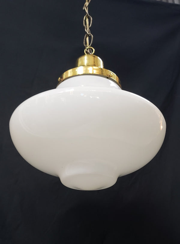 Vintage Schoolhouse Milk White Mushroom Pendant Light with Brass Trim GS00293