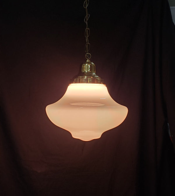 Vintage Schoolhouse Milk White Mushroom Pendant Light with Brass Trim GS00293