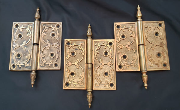 Set of 3 Restored Bronze Victorian Hinges  4 1/2" x 4 1/2" GS00294