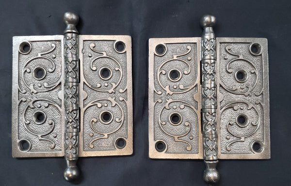 Pair of  Restored Brass Victorian Hinges  5" x 5" GS00296