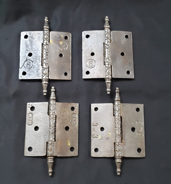 Set of 4 Restored Brass Victorian Hinges  3" x 3" GS00297