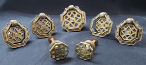 7 Piece Brass Hexagon Filigree Furniture Hardware Pulls & Knobs GS00299