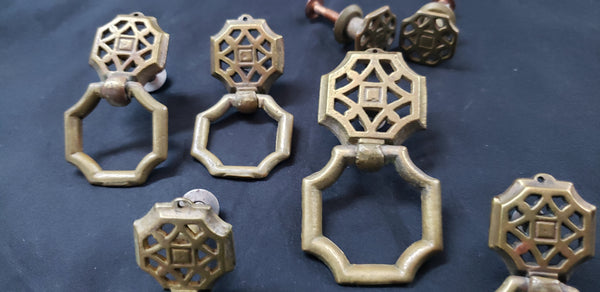 7 Piece Brass Hexagon Filigree Furniture Hardware Pulls & Knobs GS00299