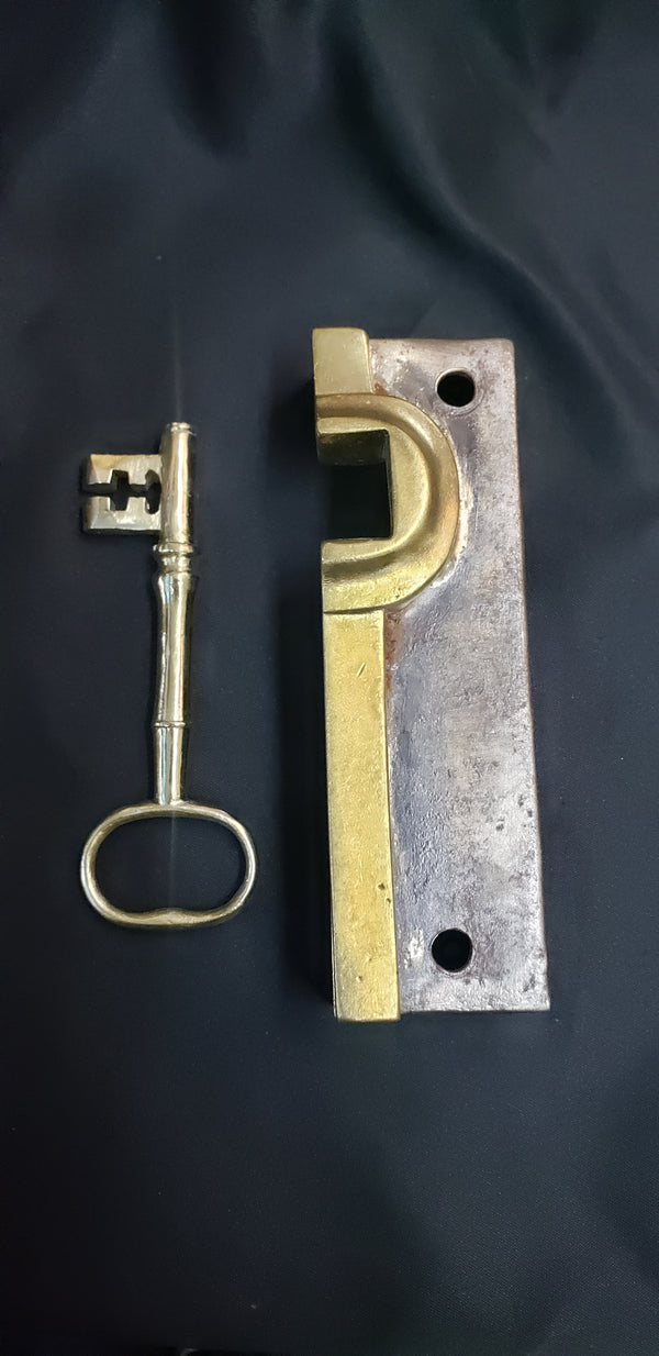 Restored Right Side Shaws Rim Lock Set with Key 6" x  4 1/2" GS00301