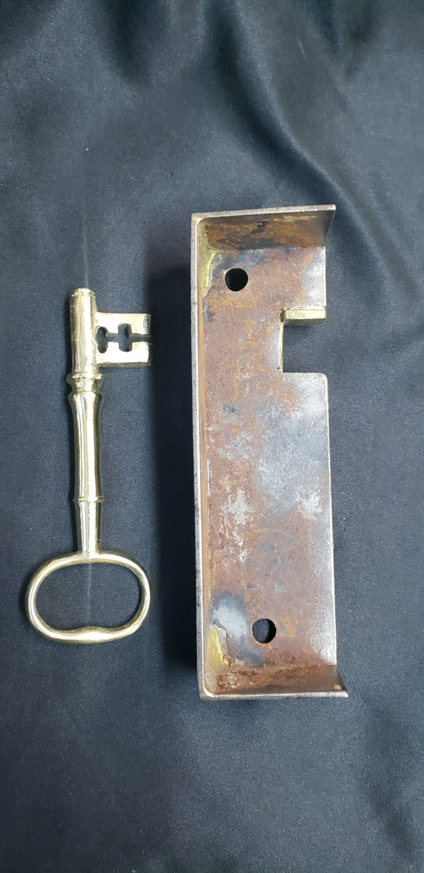 Restored Right Side Shaws Rim Lock Set with Key 6" x  4 1/2" GS00301