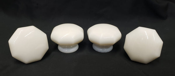 Set of 4 Milk White Octagon Shaped Furniture Knobs  1 3/4" Diameter GS00305