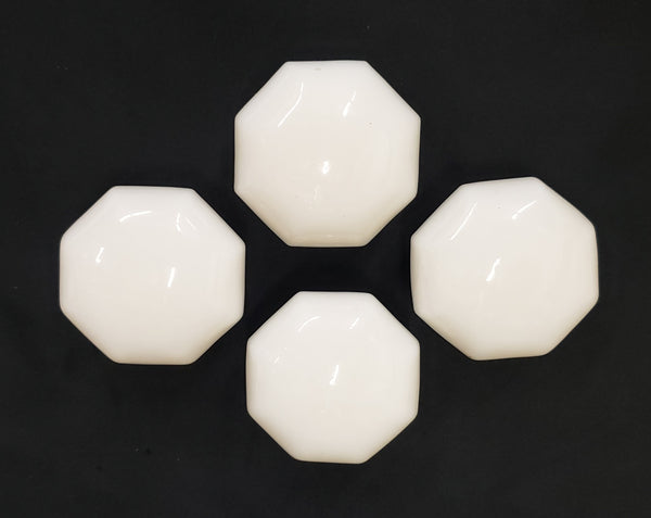 Set of 4 Milk White Octagon Shaped Furniture Knobs  1 3/4" Diameter GS00305