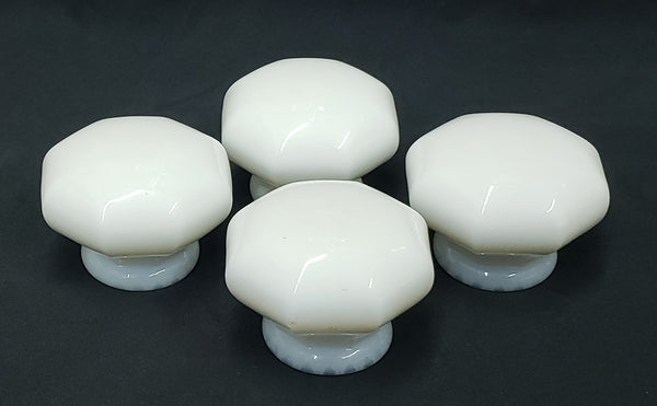 Set of 4 Milk White Octagon Shaped Furniture Knobs  1 3/4" Diameter GS00305