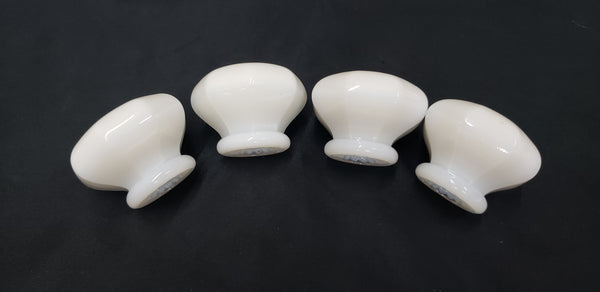 Set of 4 Milk White Octagon Shaped Furniture Knobs  1 3/4" Diameter GS00305