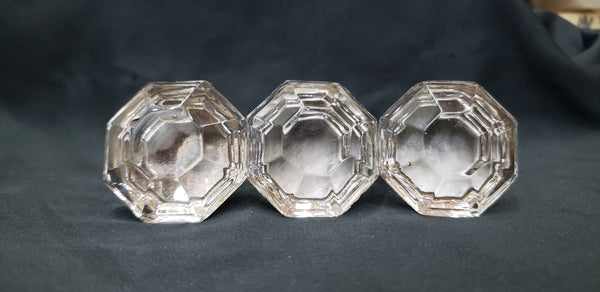 Set of  3 Octagon Shaped Solid Glass Furniture Knobs with Brass Trim GS00312