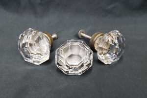 Set of  3 Octagon Shaped Solid Glass Furniture Knobs with Brass Trim GS00312