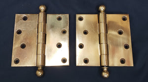 Pair of Heavy Duty Brass Hinges  with Ball Point Finials 4' x 4