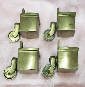 4 Large Solid Brass Square Furniture Leg Cap Covers with Casters GS00327