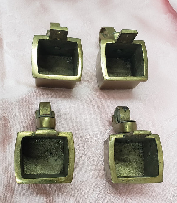 4 Large Solid Brass Square Furniture Leg Cap Covers with Casters GS00327