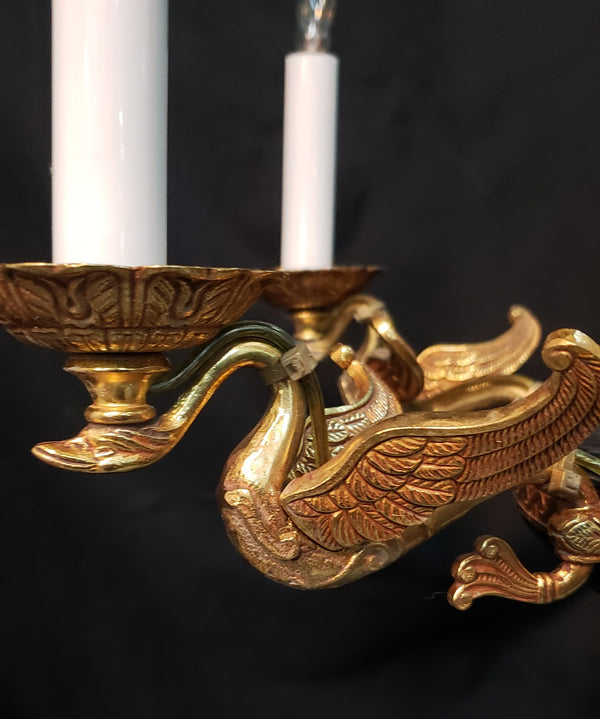 6 Light Ornate Gold Gilt Empire Chandelier with Swan Candle Holders GS00328