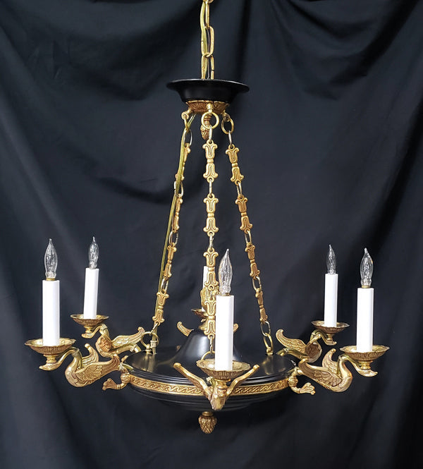 6 Light Ornate Gold Gilt Empire Chandelier with Swan Candle Holders GS00328