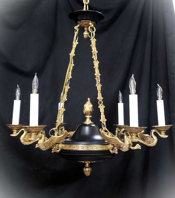 6 Light Ornate Gold Gilt Empire Chandelier with Swan Candle Holders GS00328