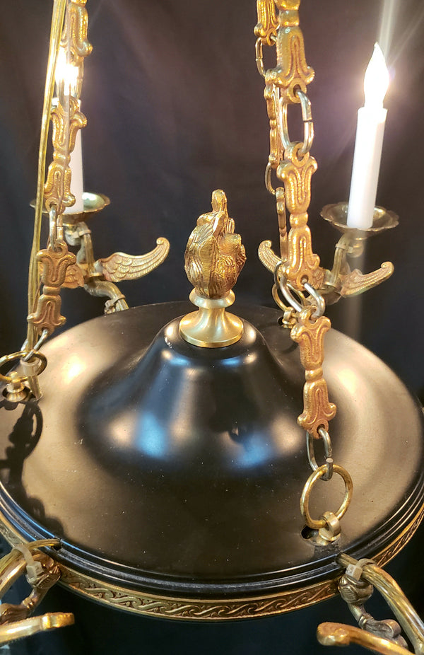 6 Light Ornate Gold Gilt Empire Chandelier with Swan Candle Holders GS00328