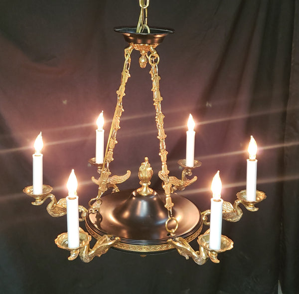 6 Light Ornate Gold Gilt Empire Chandelier with Swan Candle Holders GS00328