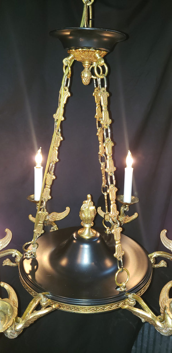 6 Light Ornate Gold Gilt Empire Chandelier with Swan Candle Holders GS00328