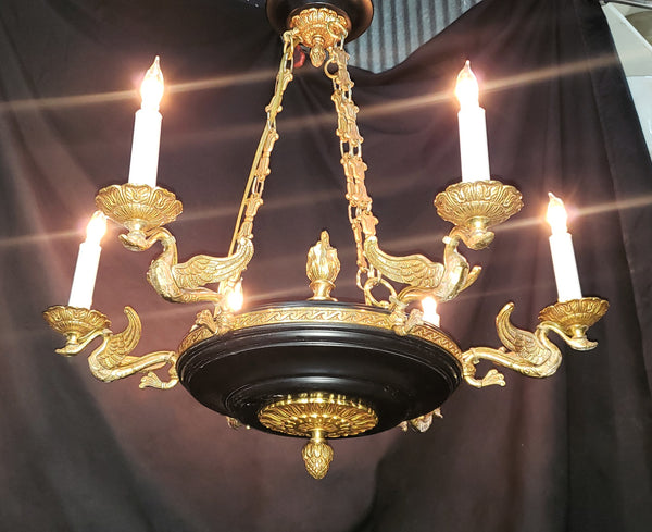 6 Light Ornate Gold Gilt Empire Chandelier with Swan Candle Holders GS00328