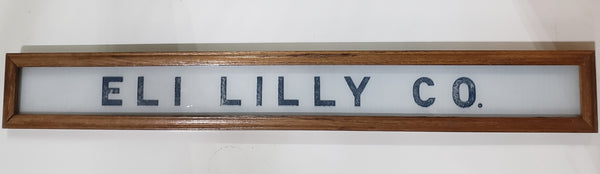 Vintage Eli Lilly Co. Milk White Glass Sign in Frame 6 3/4" x 4 3/4" GS00329