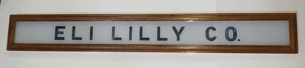 Vintage Eli Lilly Co. Milk White Glass Sign in Frame 6 3/4" x 4 3/4" GS00329