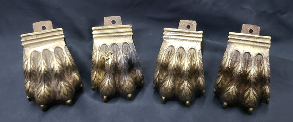 4 Ornate Solid Brass Claw Foot Furniture Toe Cap Cover Casters GS00333