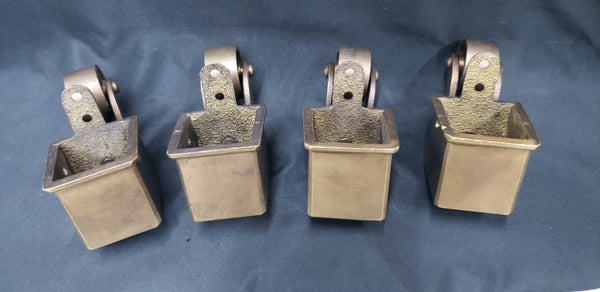 4 Large Solid Brass Square Furniture Leg Cap Covers with Casters GS00335