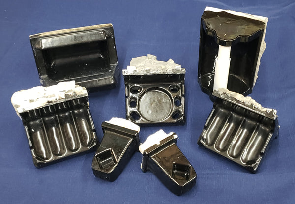 Vintage 7 Piece Black Porcelain Bathroom Hardware Set GS00376