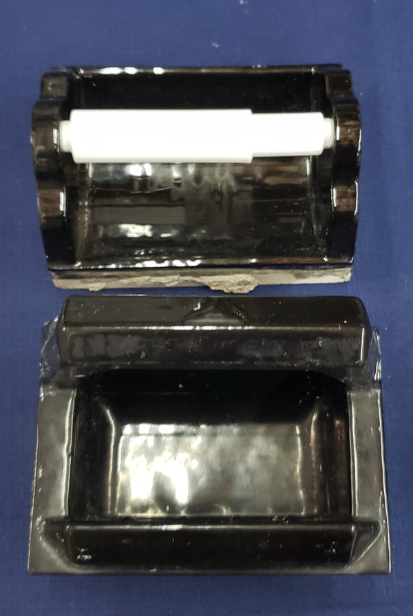 Vintage 7 Piece Black Porcelain Bathroom Hardware Set GS00376