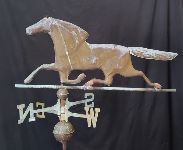 Large Vintage Copper Trotting Horse Weather Vane with Pole 32" x 61" GS00405