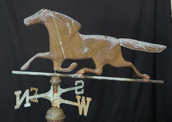 Large Vintage Copper Trotting Horse Weather Vane with Pole 32" x 61" GS00405