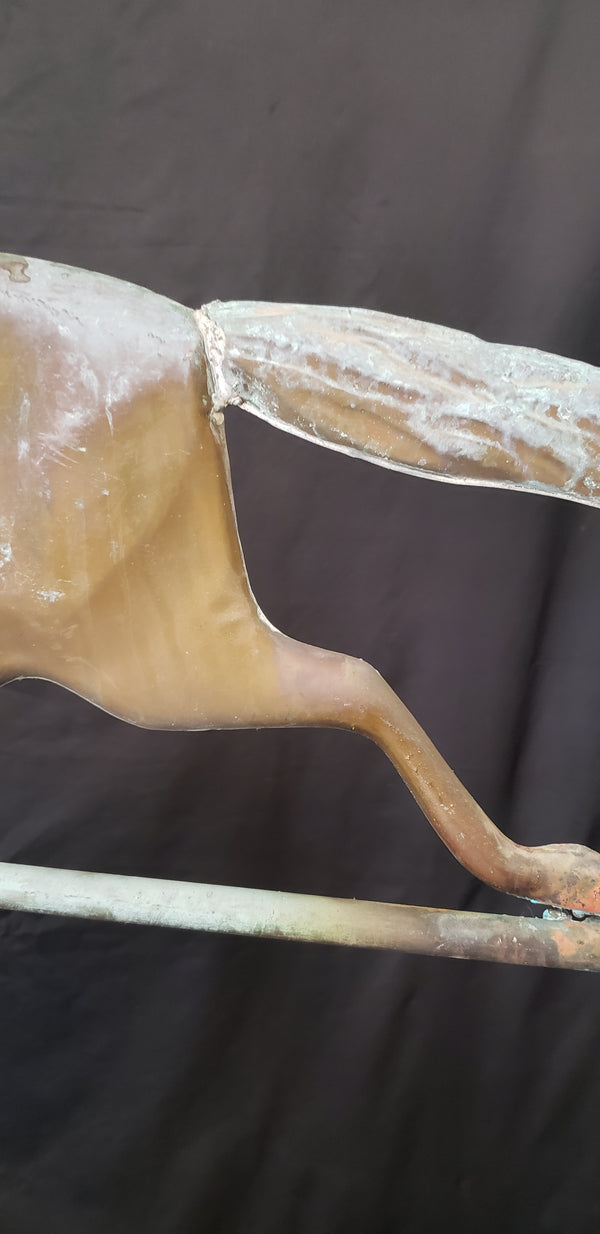 Large Vintage Copper Trotting Horse Weather Vane with Pole 32" x 61" GS00405