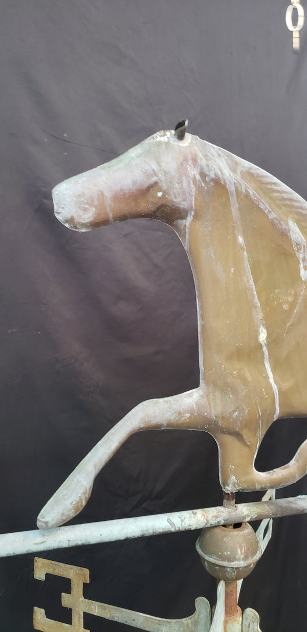 Large Vintage Copper Trotting Horse Weather Vane with Pole 32" x 61" GS00405