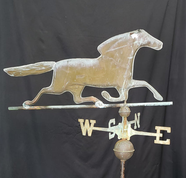 Large Vintage Copper Trotting Horse Weather Vane with Pole 32" x 61" GS00405