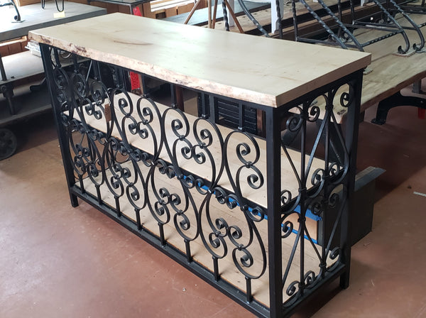 Custom Made Wrought Iron & Wood Console Table with 3 Shelves  GS00408