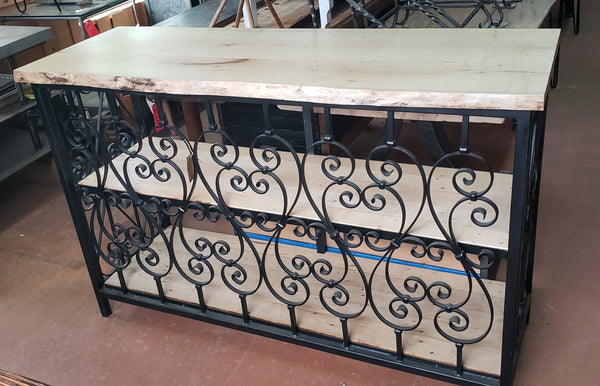 Custom Made Wrought Iron & Wood Console Table with 3 Shelves  GS00408