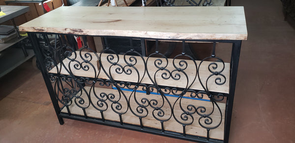 Custom Made Wrought Iron & Wood Console Table with 3 Shelves  GS00408