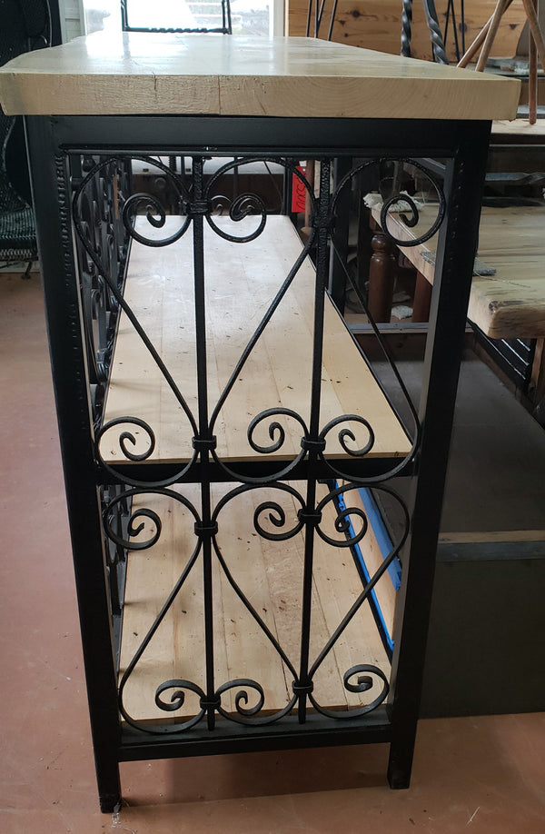 Custom Made Wrought Iron & Wood Console Table with 3 Shelves  GS00408