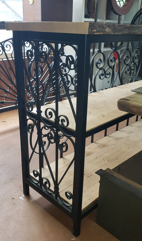 Custom Made Wrought Iron & Wood Console Table with 3 Shelves  GS00408
