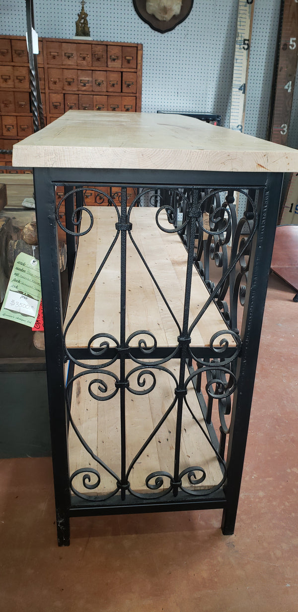 Custom Made Wrought Iron & Wood Console Table with 3 Shelves  GS00408
