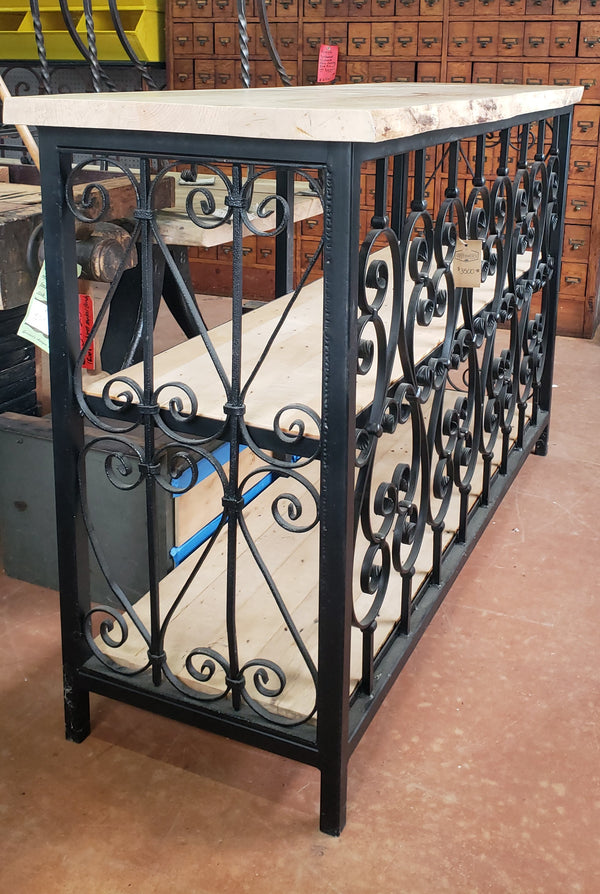Custom Made Wrought Iron & Wood Console Table with 3 Shelves  GS00408